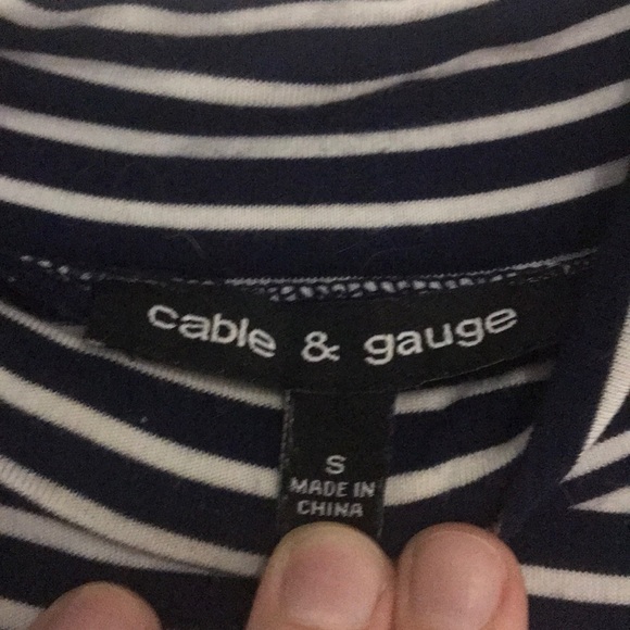 Navy and white striped mock neck top - Picture 2 of 3